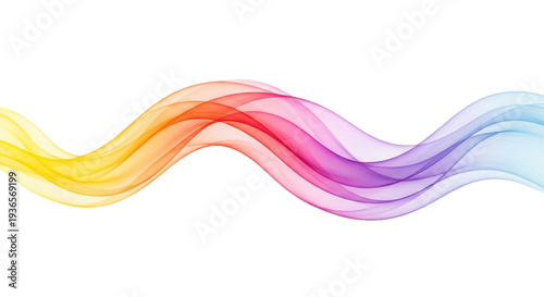 Abstract colorful smooth wave lines on transparent background. Rainbow wavy lines, transparent color wave flow for brochure or website design. 