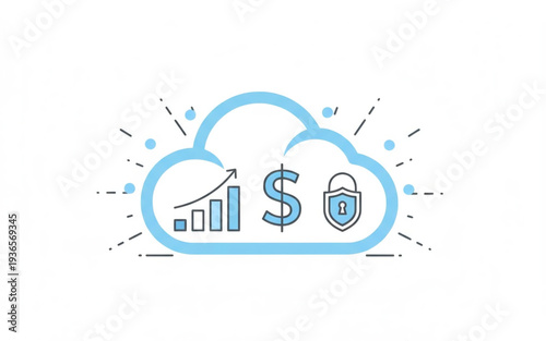 Cloud Computing Security and Financial Growth Illustration Showing Protected Data and Increasing Revenue Streams