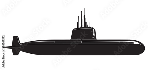 Military Submarine in Ocean Waves – Naval Warship Vector Silhouette