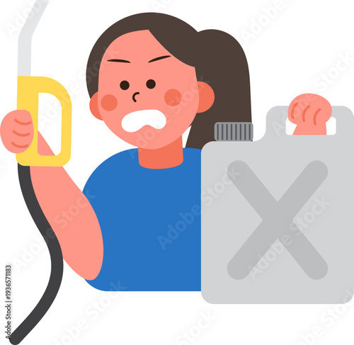Cartoon characters of people in situations Gas shortage. 