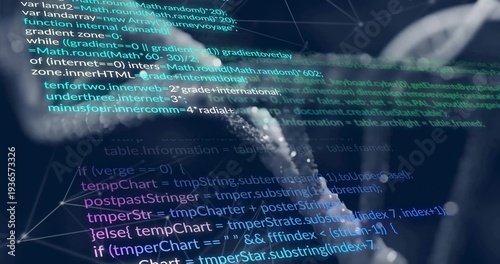 Displaying faint brain silhouette overlaying data workspace, featuring multicolor code with nodes