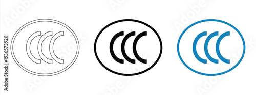 CCC icon mandatory certificate mark China, product safety symbol, thin line isolated illustration eps 10