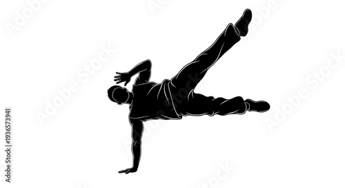 Breakdancer Silhouette Performing Dynamic Pose on White Background