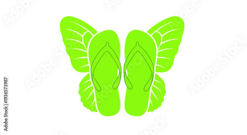 Bright Green Flip Flop Sandals as Butterfly Wings