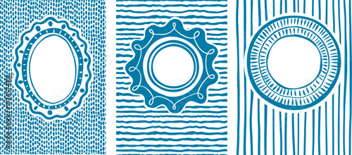 Decorative plate style frames with seamless striped patterns background 
