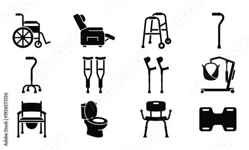 Disability equipment for elderly patient rehabilitation accessibility assist living aid isolated vector icon