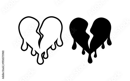 Broken heart set dripping paint representing heartbreak and sadness