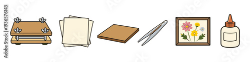 Tools and materials for pressing flowers and creating botanical art projects