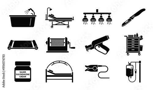 Medical healthcare tool icons for hospital or clinic and other surgery and treatment instruments