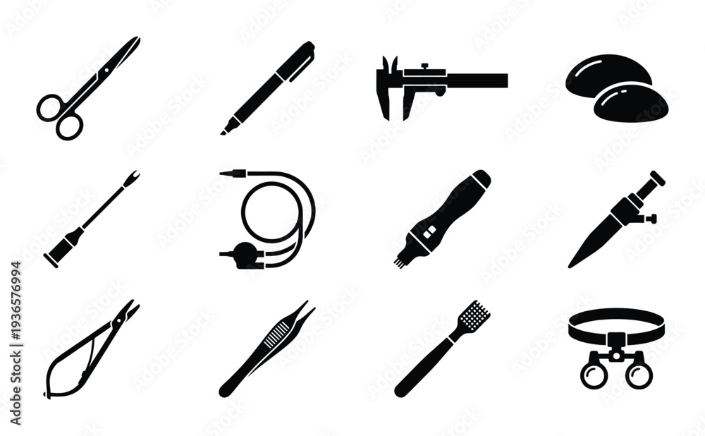 Obraz premium Medical surgery and healthcare icons set vector for hospital or clinic and other surgery instruments