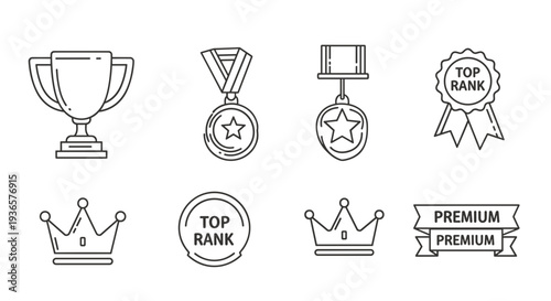 Collection of award badges and icons for achievements and recognition.
