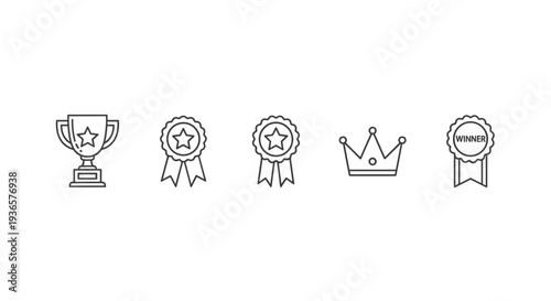 Line icons representing awards and achievements symbols.