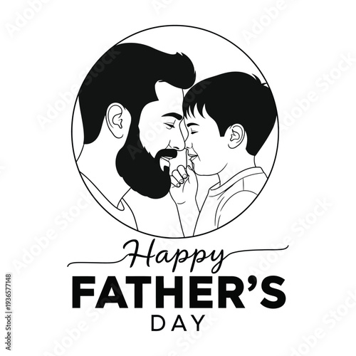 Happy father's day illustration of loving dad and child celebrating fatherhood and family bonding on special day