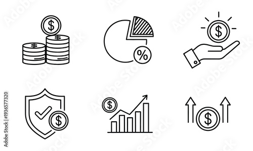 Financial icons depicting money growth and security