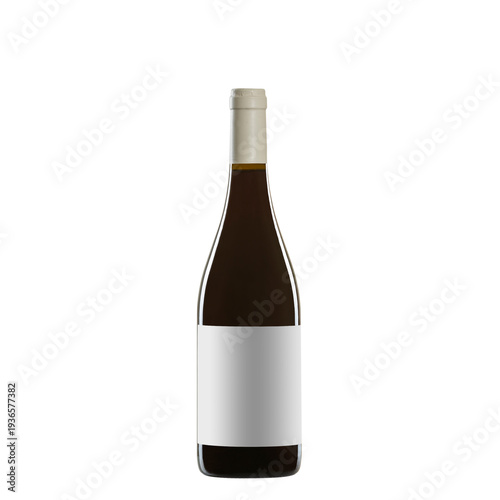 red wine bottle with blank label isolated on white background.