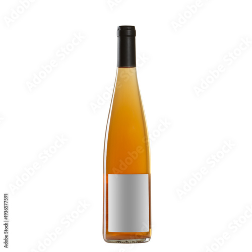 rose wine bottle with blank label isolated on white background.