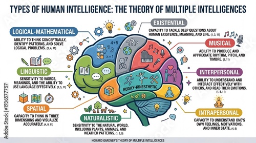 Types Of Human Intelligence And Brain Segments Diagram