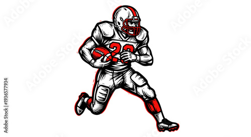American Football Player Running with Ball, Sports Illustration
