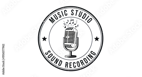 Retro Microphone Music Studio Sound Recording Vintage Emblem Logo