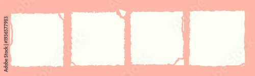 Vintage torn paper frames collection with distressed rough edges arranged in horizontal layout ideal for scrapbook design photo frames collage template posters branding or retro backgrounds.Vector