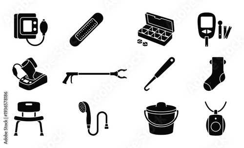 Set of medical instruments outline icon vector healthcare assistance equipment diagnostics tool care