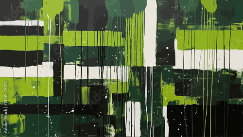 Abstract Green Grunge Paint Texture Background with Dripping Brush Strokes