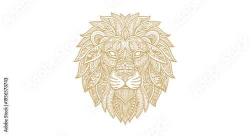 Golden lion head with intricate leafy mane design