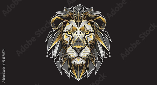 Majestic lion head in modern geometric art style with gold accents