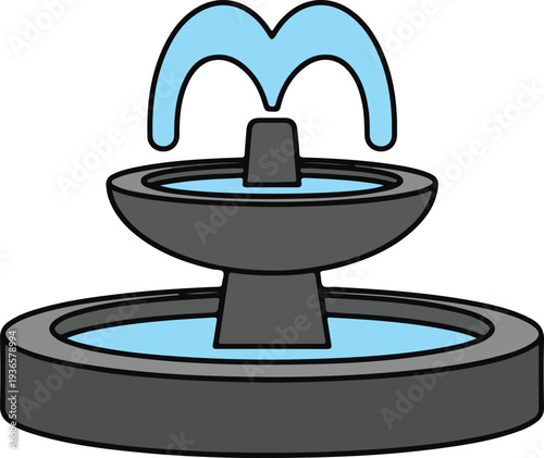 Two-tiered garden water fountain vector illustration with flowing water