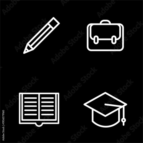 set of white flat educational icons