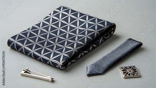 Geometric Patterned Silk Pocket Square and Tie Ensemble
