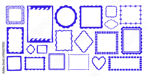 Vector set of hand drawn cut out style frames and borders - abstract design elements for wedding, birthday party invitations, greeting cards, prints, in wavy inperfect style with copy space for text