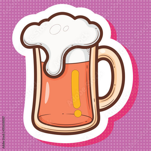 Hand-drawn Cartoon Beer Mug Sticker with Foam Vector Art