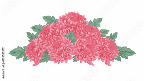 A vibrant bouquet of red chrysanthemums with lush green foliage