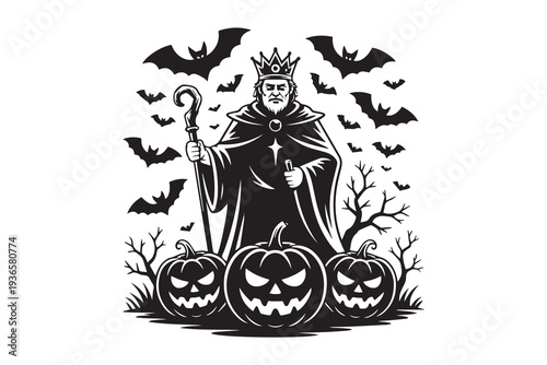Halloween King with Pumpkins and Batsillustration vector