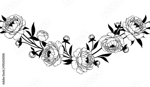 :
Botanical peony flowers seamless vector pattern with elegant floral design isolated on white background