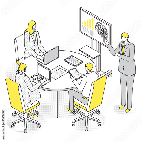 AI導入を検討するビジネス会議イラスト