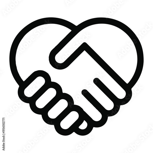 Handshake Heart Line Icon – Partnership, Trust and Love Concept Vector