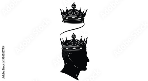 Silhouette of a man's head with a crown, another crown floats above.