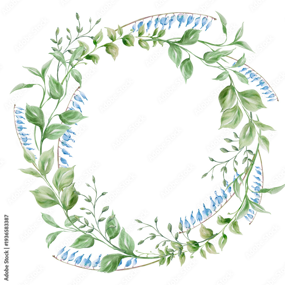 Fototapeta premium Watercolor floral wreath circle frame