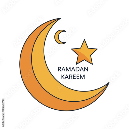 A beautiful ramadan kareem greeting icon featuring a golden crescent moon and a bright star, symbolizing the holy month of fasting and spiritual reflection for muslims worldwide.