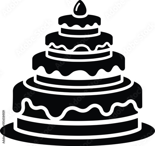 Black silhouette of a three tiered cake on a vector illustration