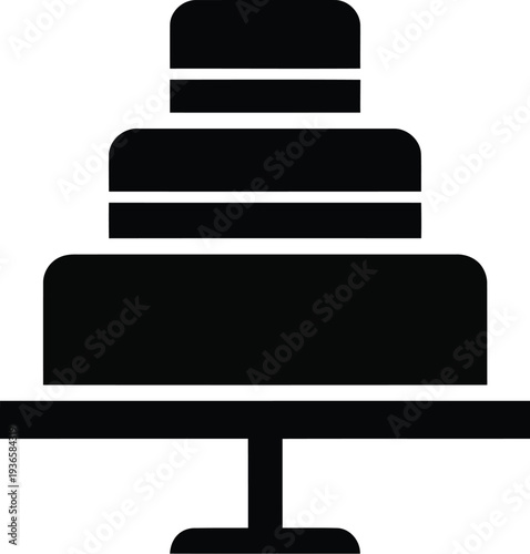 Black silhouette of a three tiered cake on a serving plate vector illustration
