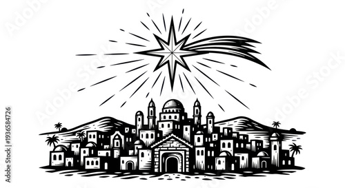 Bethlehem Cityscape with Star of Bethlehem Illustration