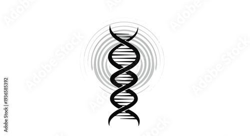 Abstract representation of a DNA helix with radiating waves, symbolizing science and research.