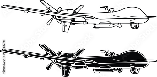Military Drone illustration showing drone aircraft side views