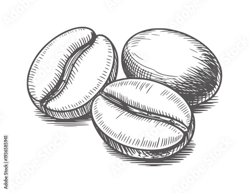 Black and white of three coffee beans monochrome