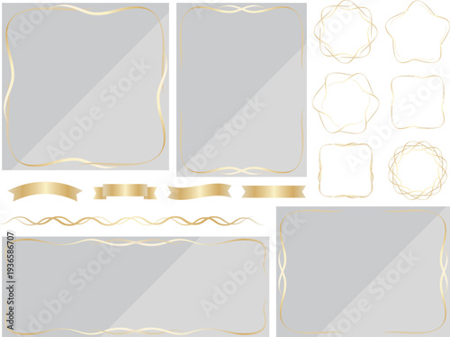 高級感のあるラインの背景と装飾セット　ペールグレー＆ゴールド