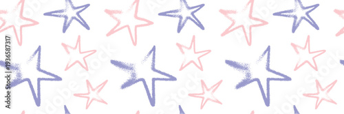 Template cosmetic label design with seamless stars pattern — vector hand drawn spray effect. Star background for childish banner, dreamlike design, childlike wrapping and branding