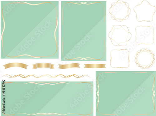 高級感のあるラインの背景と装飾セット　ミント＆ゴールド
